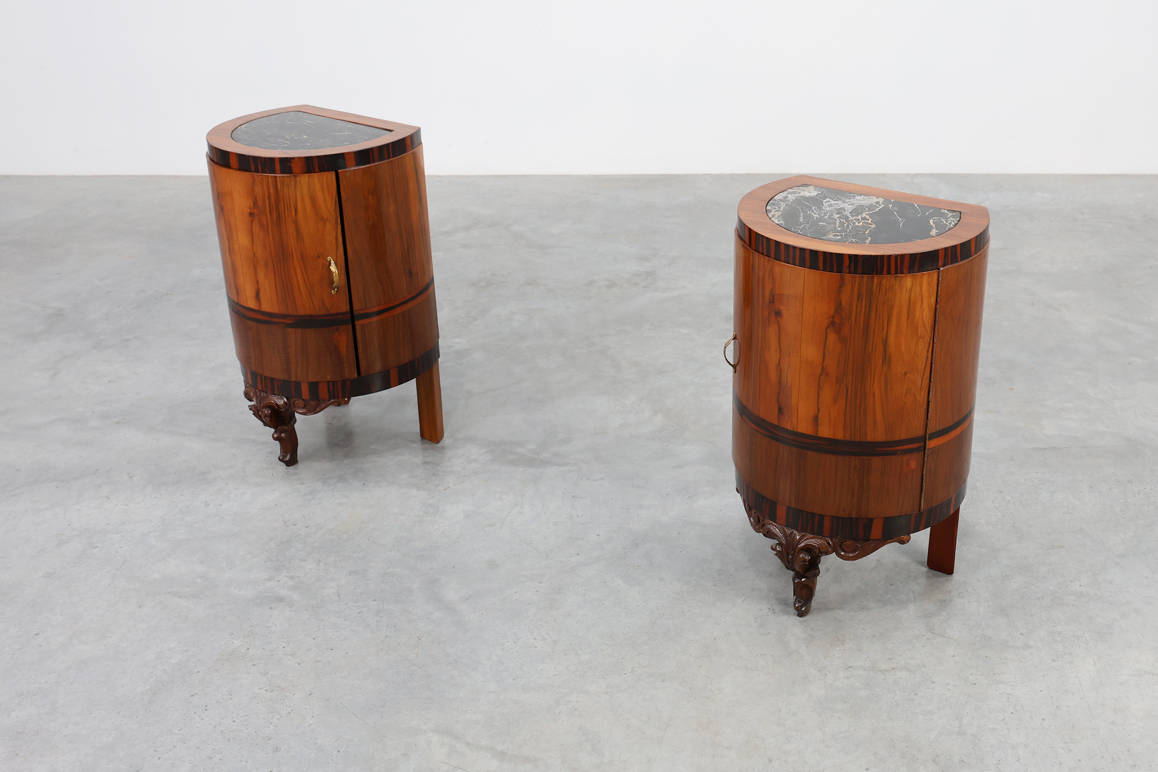 Pair walnut and marble Art Deco Nightstands, Italy 1920sthumbnail